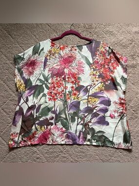 NWOT Bryn Walker Floral Silk Top Boxy Oversized Old Money Minimalist Preppy Sz M